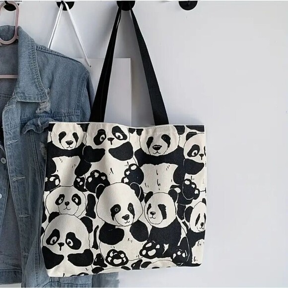 Canvas panda bear tote Cotton Large bag shopping accessory carryon - Picture 6 of 6